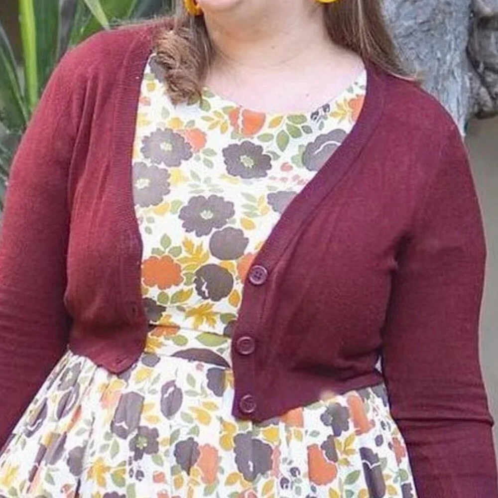 4XL New Unworn Mak Burgundy Retro Cropped 3/4 Sleeve Cardigan ModCloth - Picture 6 of 6